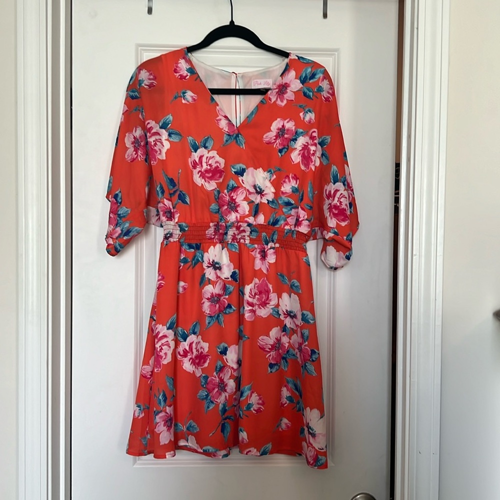 Orange floral mini dress